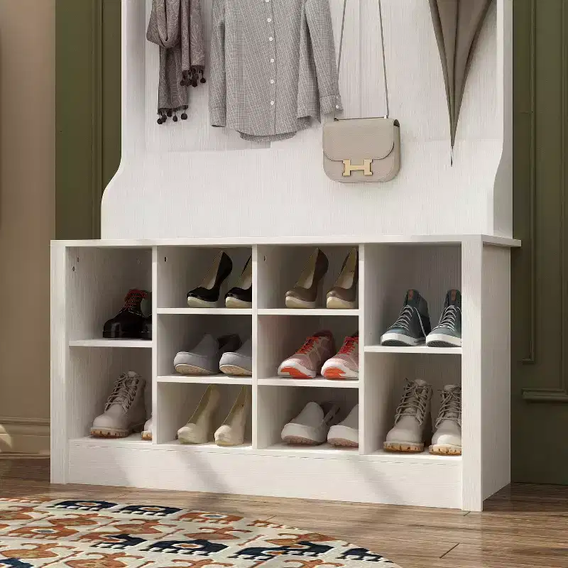 Famapy Wood 3-in-1 Hall Tree Bench with Double Hooks and Shelves