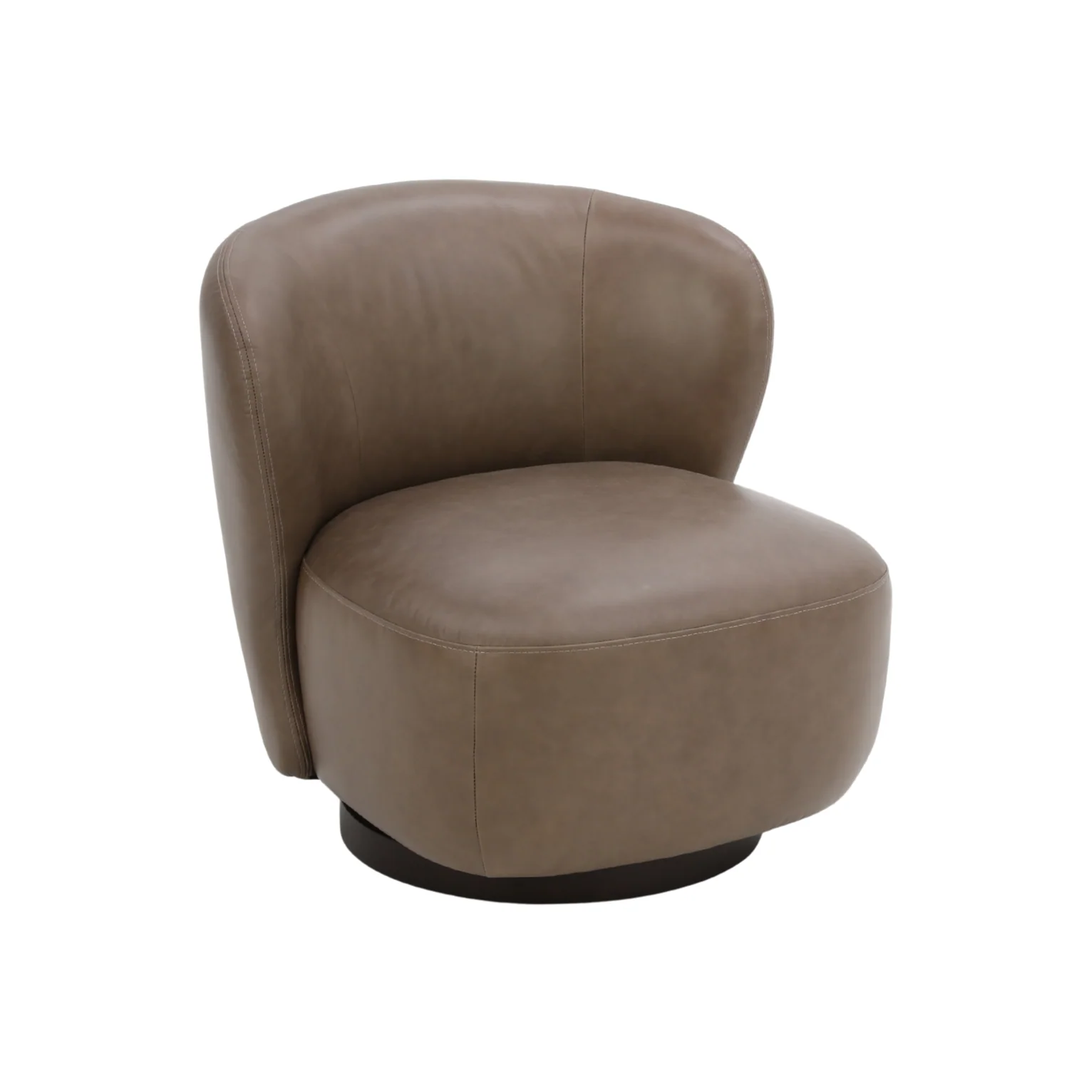 Mid-Century Leather Lounge Chair with Upholstered, Swivel - Living Room