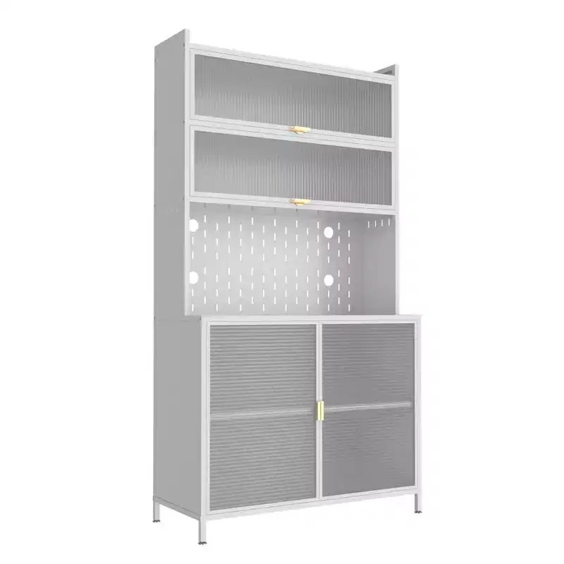 73'' Tall 6-Level Flip-Door Pegboard Metal Pantry Cabinet Anti-Tip Hutch for Kitchen/Dining/Living Room