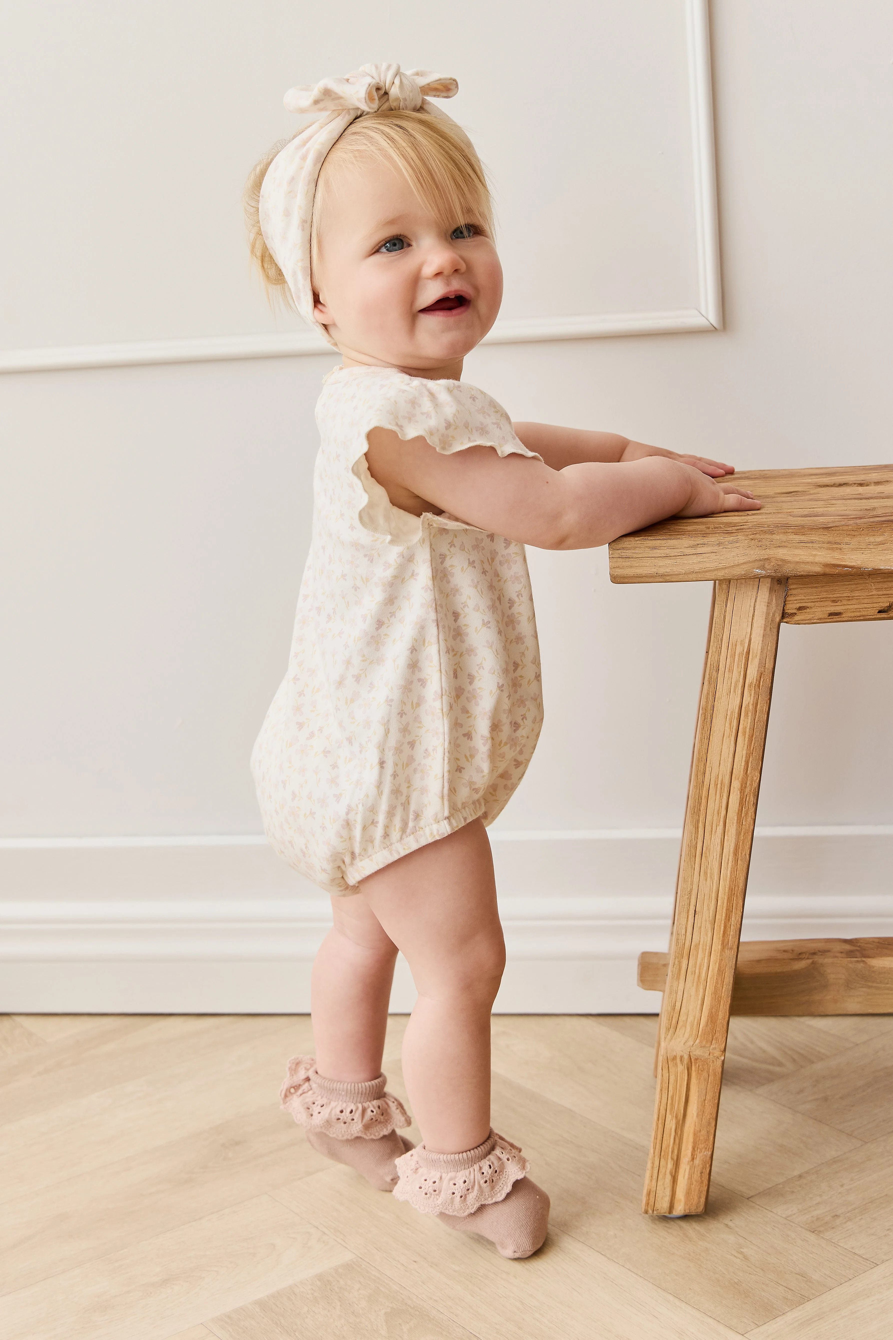 Boho Cream Mauve Floral Print Organic Cotton Onepiece with Comfortable Relaxed Fit for Baby & Toddler Warm Weather Wear