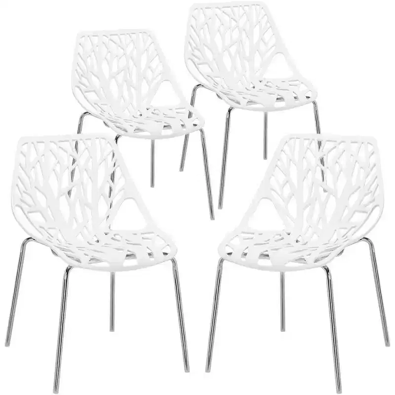 VINGLI Modern Stackable Chair Set of 4,Kitchen White Dining Chairs,Birch Sapling Comfy Chairs for Dining Room,Living Room,Waiting Room (White)