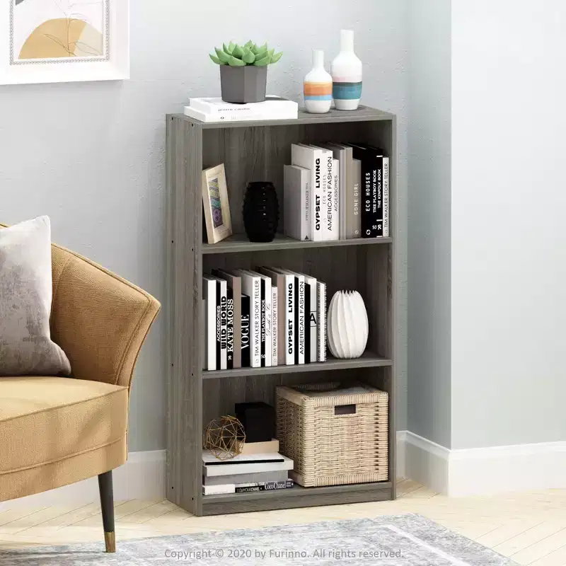 3 Tier Storage Bookcase Open Shelf Display Cabinet,French Oak