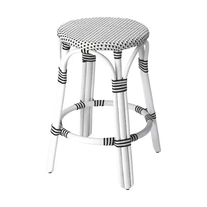 HomeRoots 24 Black and White Rattan Backless Counter Height Bar Chair