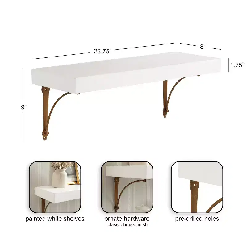 Kate and Laurel Hatley Floating Shelf Set, White, 2pc 24 inch
