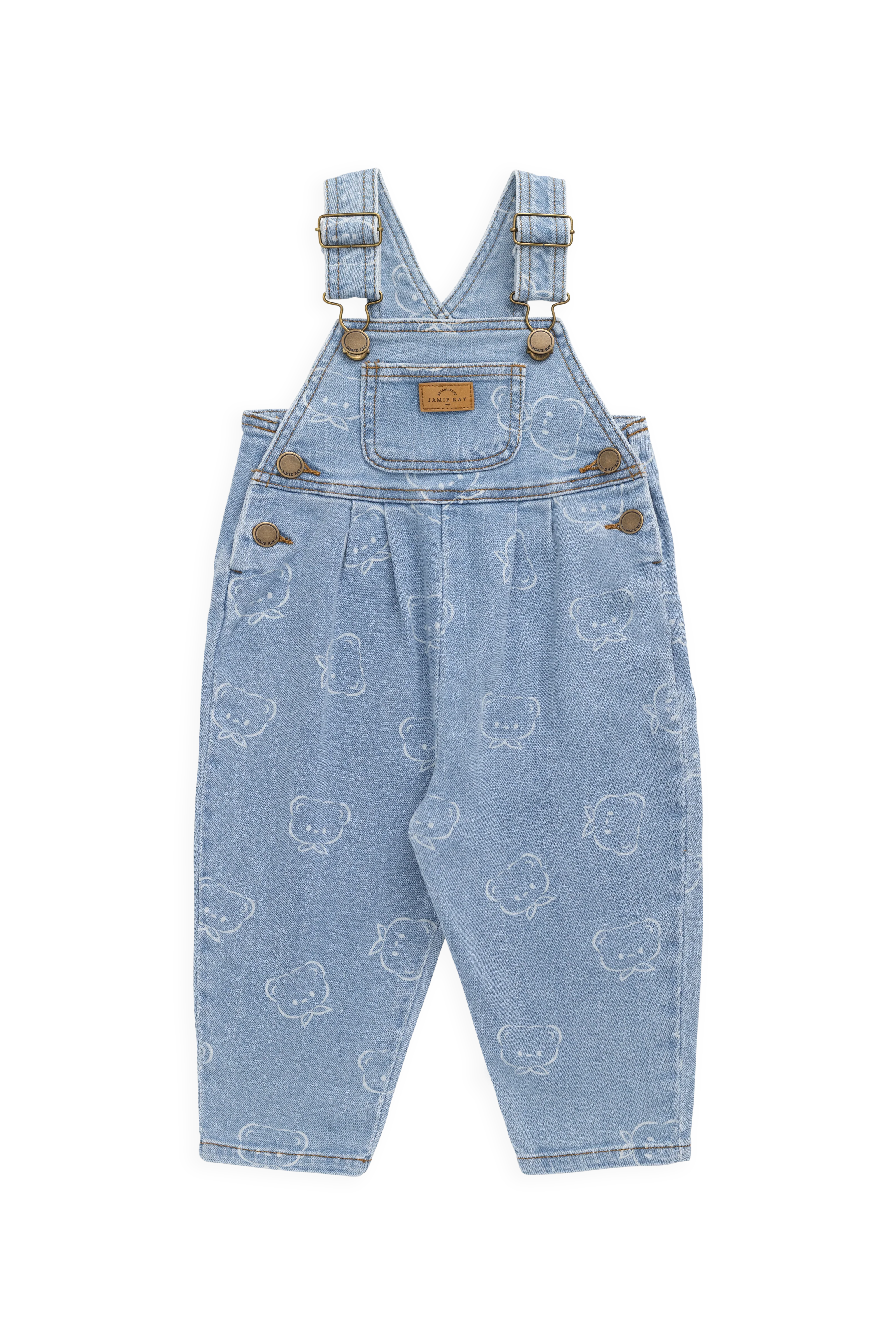Casual Light Blue Denim Print Cotton Overall with Adjustable Straps & Bib Pocket for Kids 6M–6Y