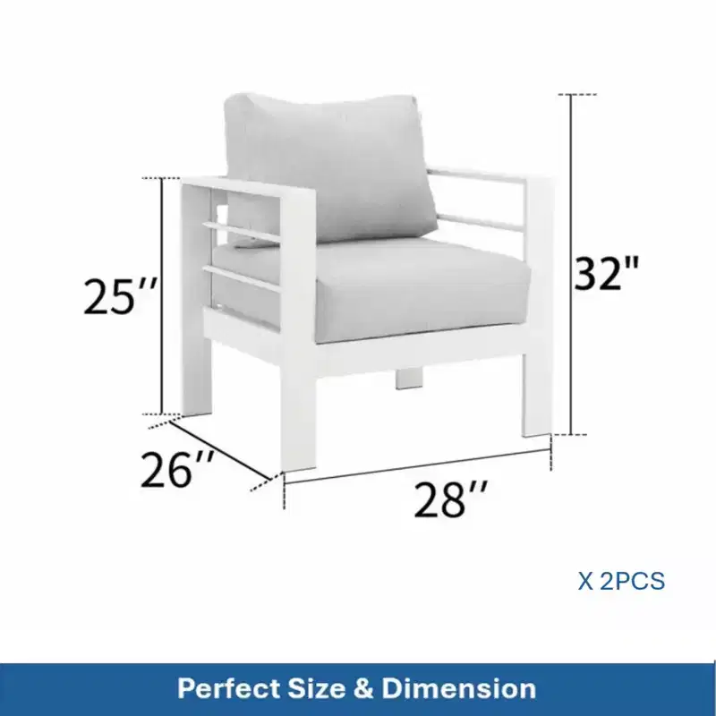2-Pack 28 All-Weather Aluminum Patio Armchairs with Thick Cushions
