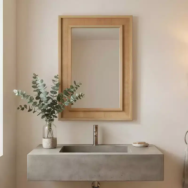 Rattan Rectangle Solid Wood Frame Decorative Mirror,For Farmhouse,Bathroom,Home Decor,Entryway