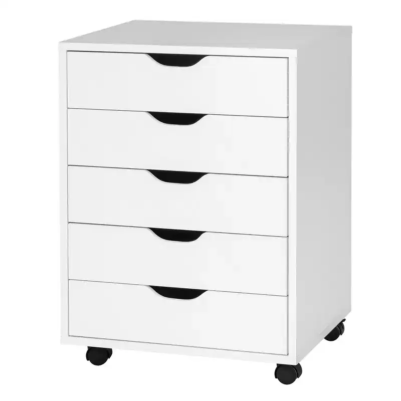 5 Drawer Chest Storage Dresser Floor Cabinet Organizer with Wheels, White