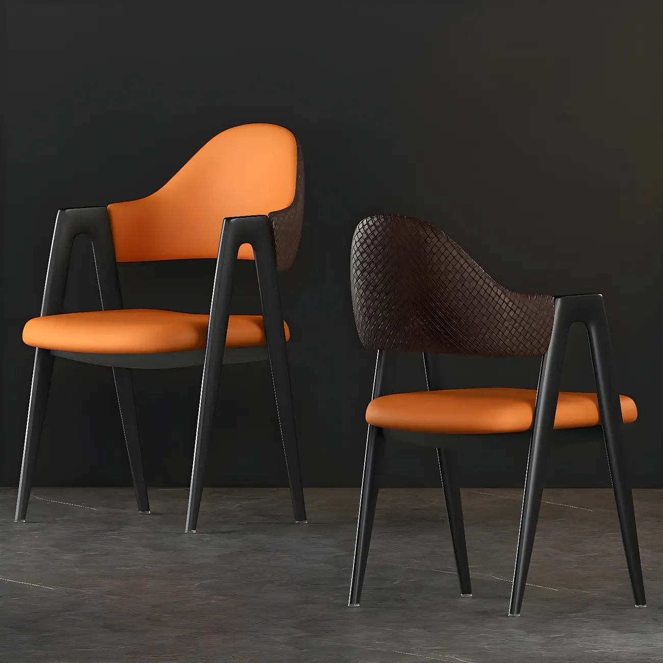 Modern Leather Curved Open Back Arm Dining Chair