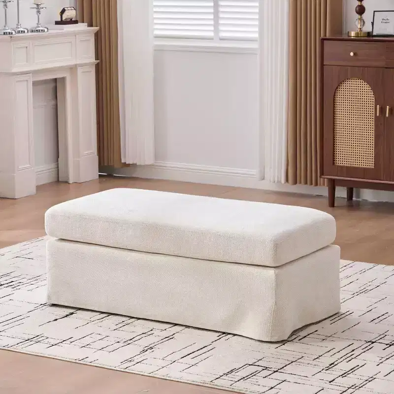 TUYOHW 46 Modern Bench Ottoman with Chenille Upholstered Entryway Bench with Durable Metal Legs End of Bed Bench for Living Room, Entryway