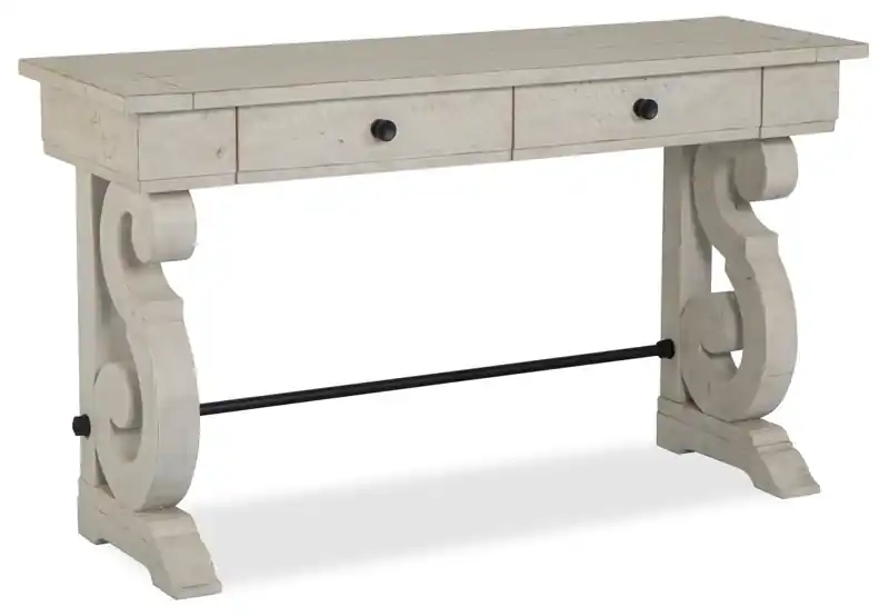 50 Traditional Sofa Table with Storage - Alabaster Pine with Scroll Design Wood Base