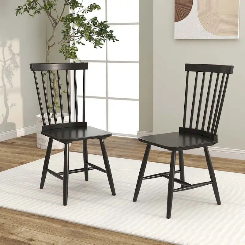 Natural/Black Armless Spindle Back Dining Chair, Set of 2