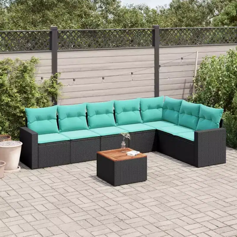vidaXL Garden Sofa Set Black and Cream White PE Rattan Large Modular