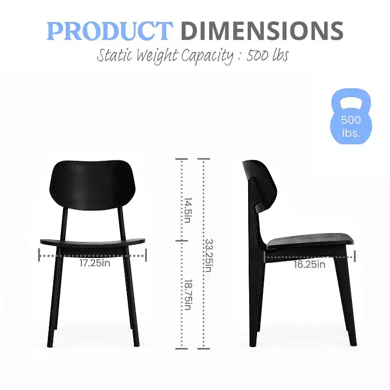 Emma and Oliver Set of 2 Solid Wood Dining Chairs with Curved Oval Backrests