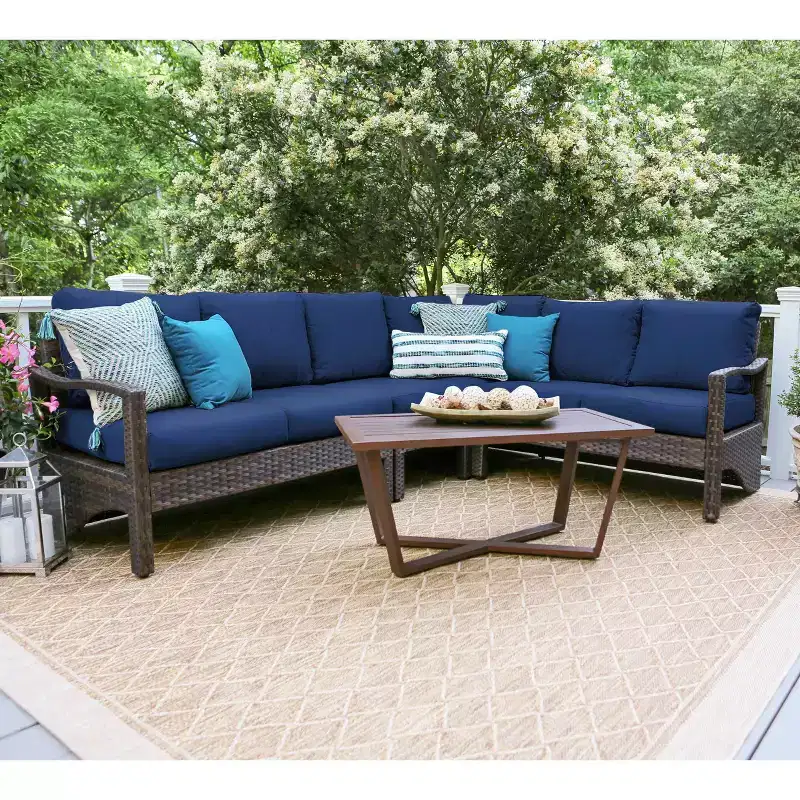 Leisure Made Augusta 5pc Wicker Sectional in Navy Fabric