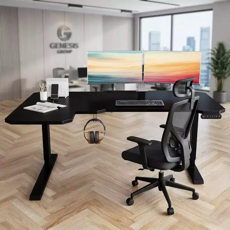 JVNOXK L-Shaped 59 Height Adjustable Electric Standing Desk, Sit Stand Up Computer Desk for Home Office, Black