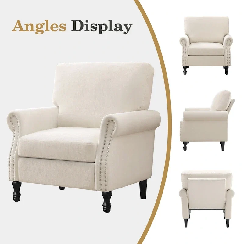 Modern Upholstered Armchair Nailhead Trim Accent Chair with Wood Legs