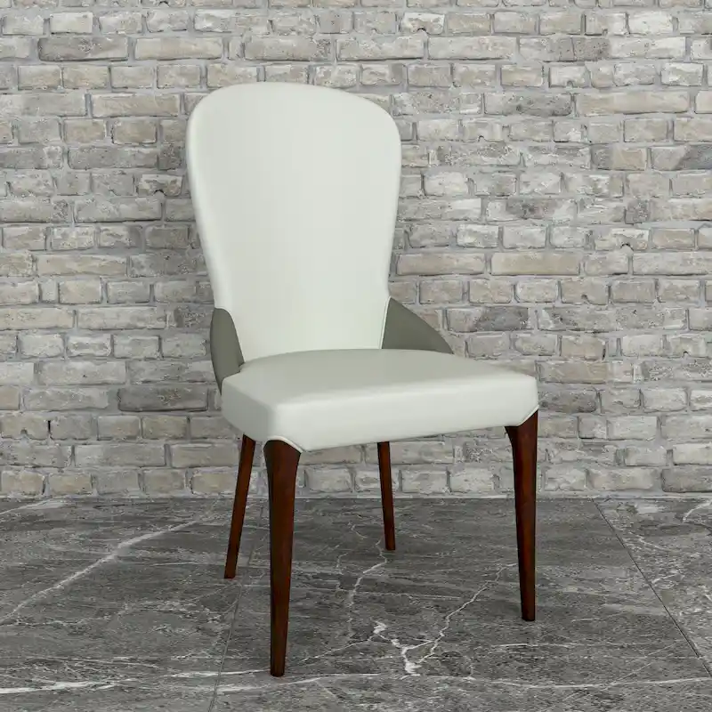 Leather Upholstered Solid Wood Dining Chair with Two-Tone Design