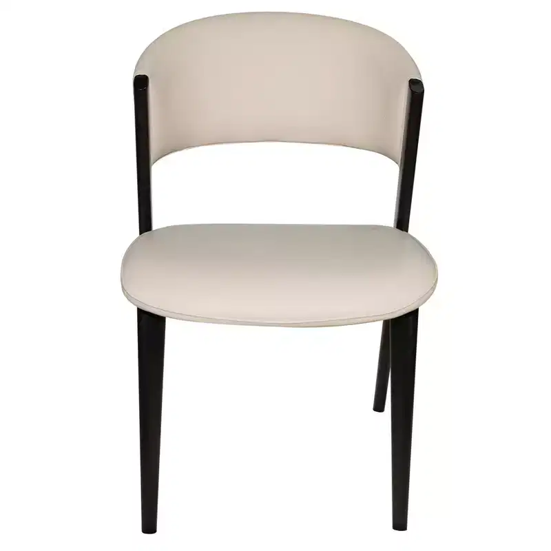 LeisureMod Aspen Series Upholstered Dining Chair in Leather Seats with Black Iron Frame and Legs, Modern Kitchen, Dining Room, Cafe Seating