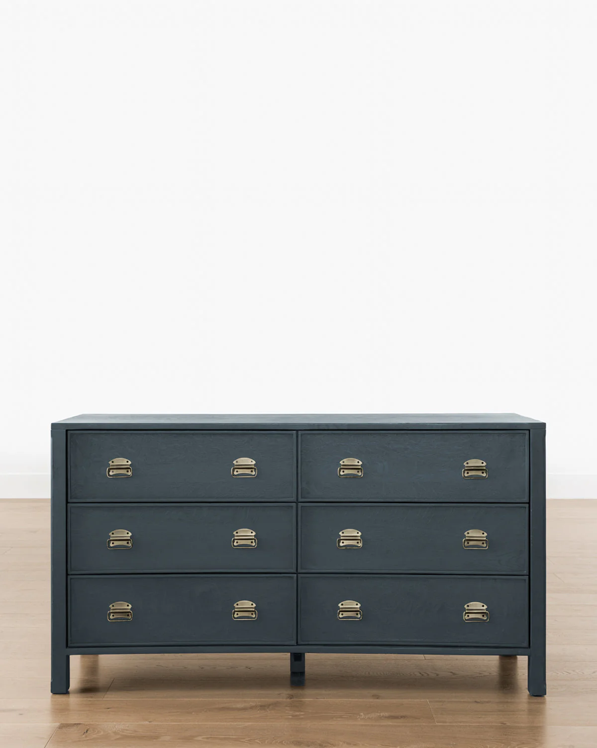 Modern Walnut Dresser with Curved Front & Brass Pulls for Bedroom