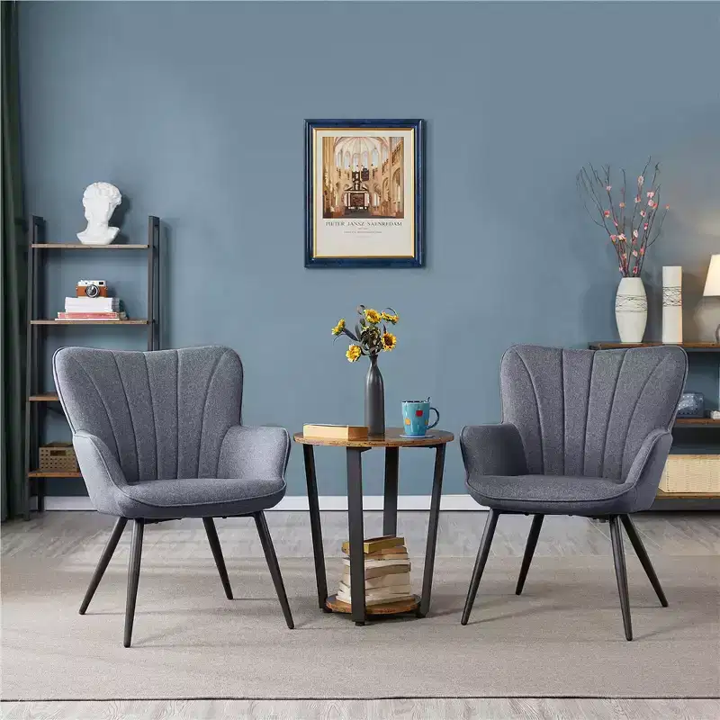 Yaheetech Set of 2 Modern Pleated Curved Back Fabric Accent Chair Living Room Dining Room Bedroom