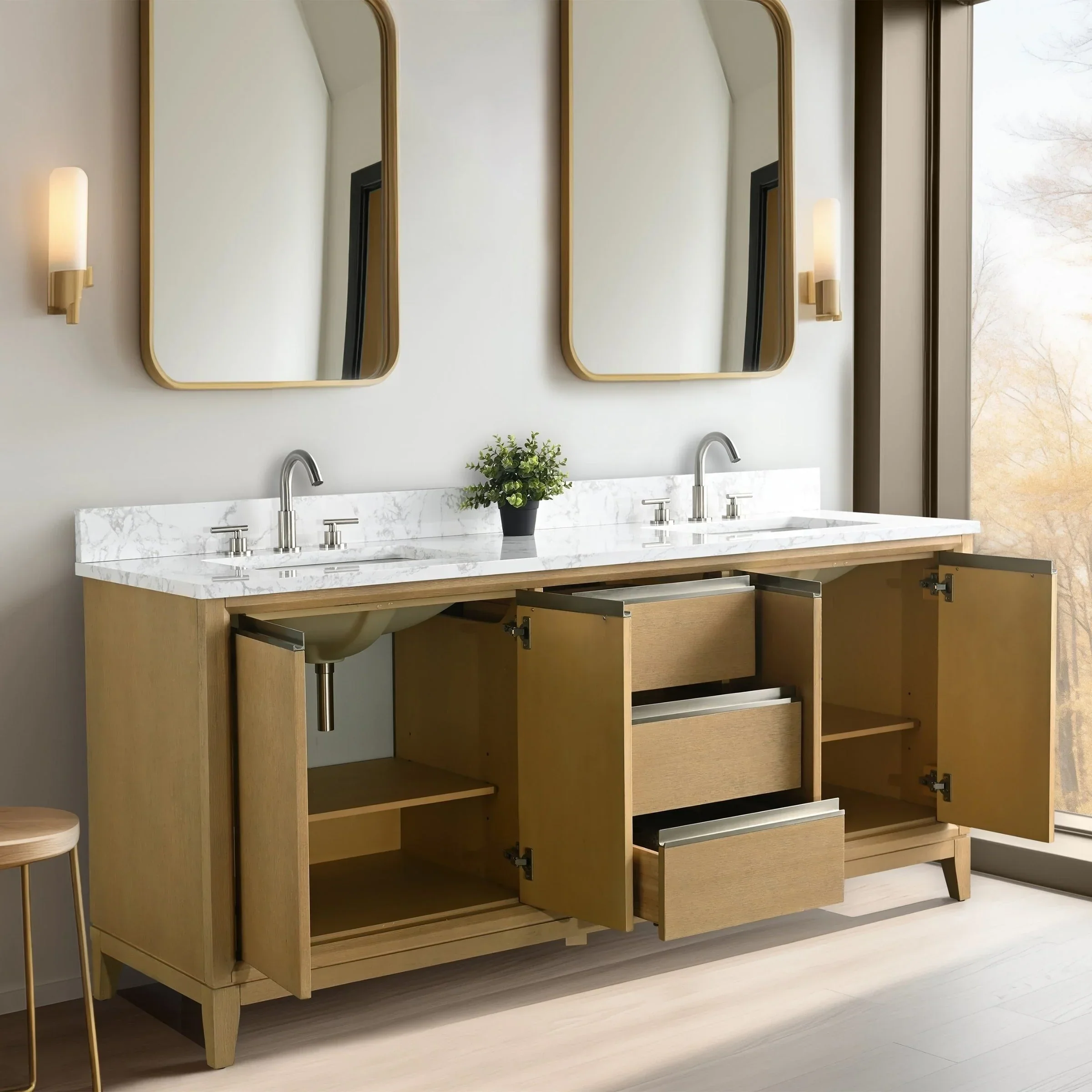 Vanity Art Bathroom Vanity with Ceramic Sink and Engineered Marble Top