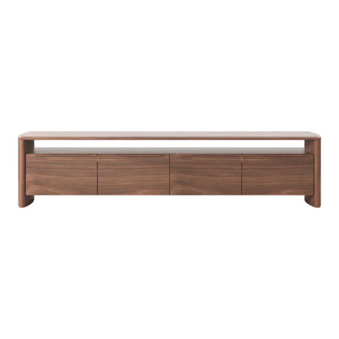 Mid-Century Natural Walnut Entertainment Cabinet with Storage for Living Room