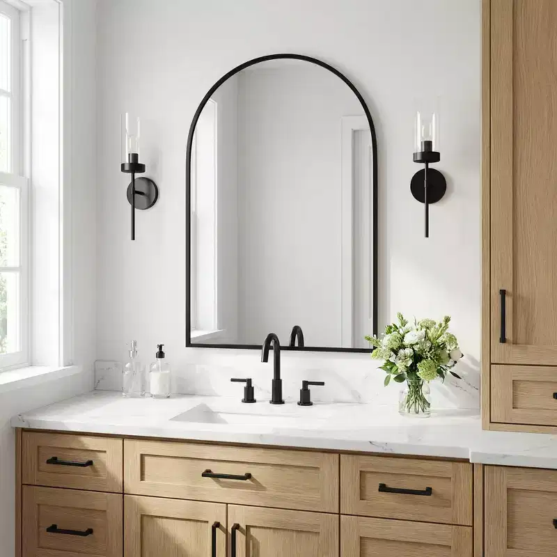 Dovelina 36H x 24W Modern Arch Bathroom Wall Mirror Metal Framed Vanity Mirror Decorative Leaning Mirror