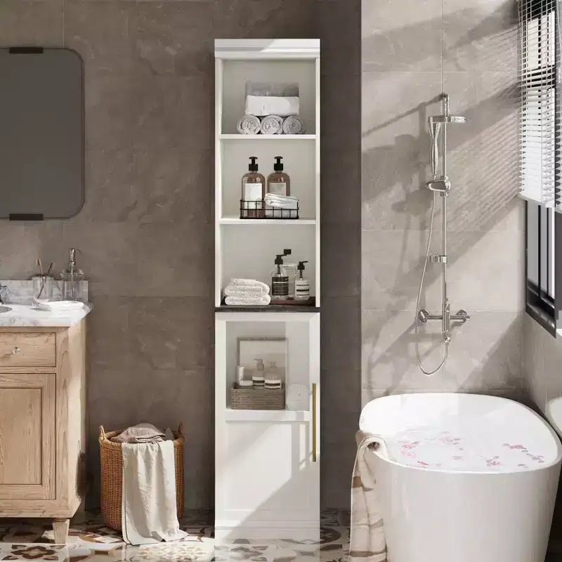 70 Bathroom Storage Cabinet, Tall Storage Cabinet with Doors for Kitchens, Bathrooms, Living Room, Natural