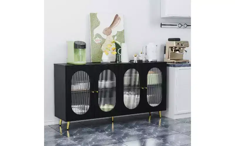 Modern Acrylic-Door Sideboard Cabinet, Pantry Cabinet Storage Cabinet with Detachable Shelves, Freestanding Storage Cupboard Console Table