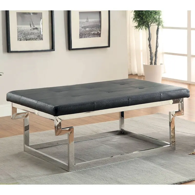 Jiva Contemporary Metal Upholstered Tufted Accent Bench by Furniture of America