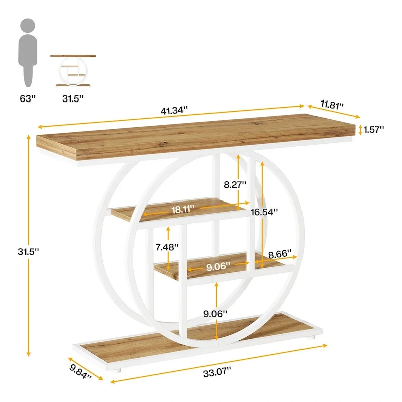 Industrial 4-Tier Sofa Table Entryway Table with Circle Base