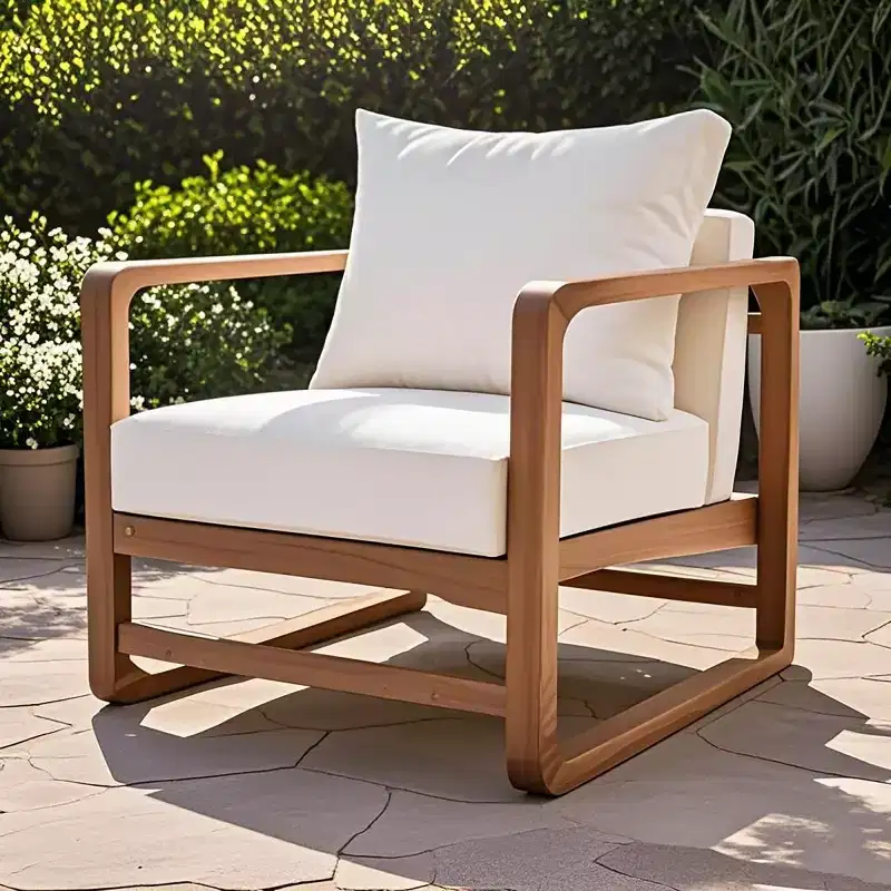 Modern Outdoor Lounge Chair with Cushions, Solid Acacia Wood Patio Club Chair, Oversized Deep Seating for Backyard, Porch, or Deck-Panipeachy
