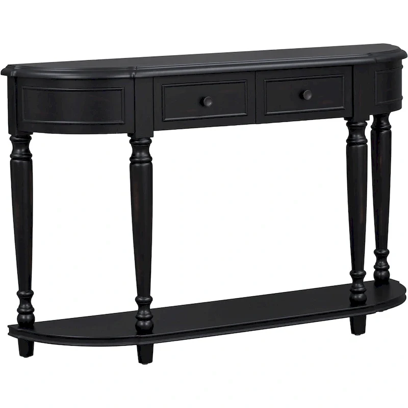 Retro Circular Curved Design Console Table with Open Style Shelf