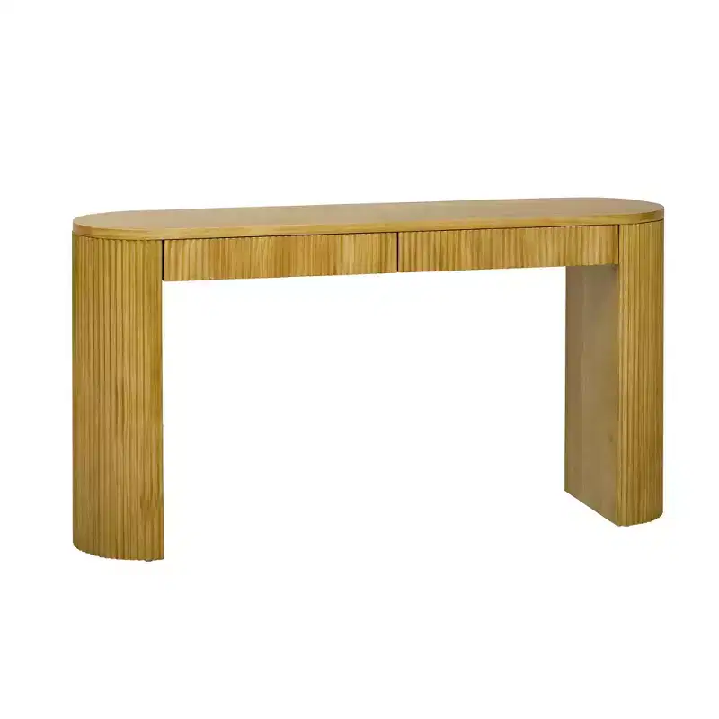 Modern Ribbed Console Table with 2 Drawers – Entryway & Vanity Table