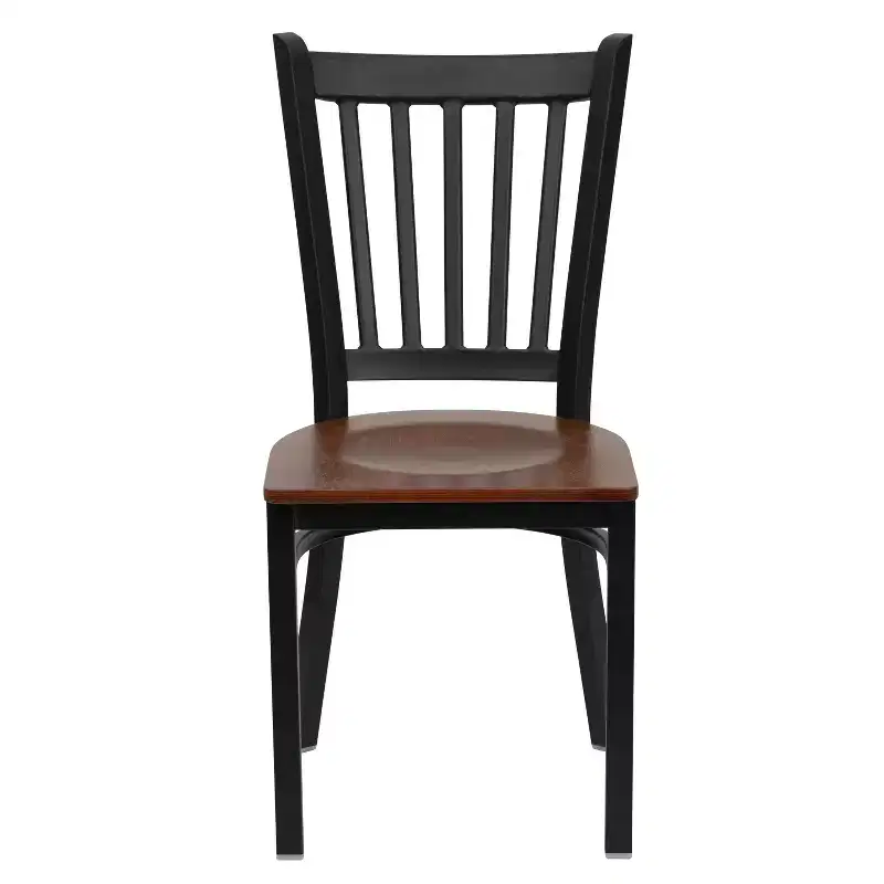 Black Metal Frame Vertical Back Dining Chair – Vinyl or Wood Seat, Seats 1