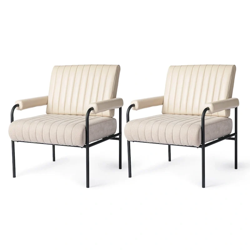 Glitzhome Set of 2 29.5W Leatherette and Fabric Combination Armchairs With Padded Arms - 29.5 W x 34 H x 30 D