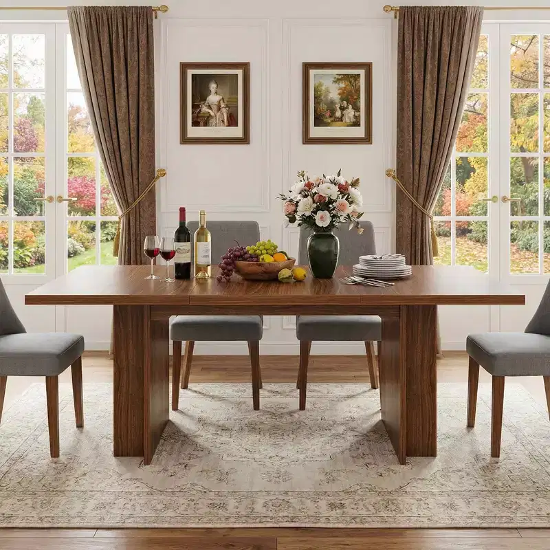 MAYEERTY 62.99 6-8 Person Farmhouse Dining Table, Multi-Use Modern Kitchen & Office Table