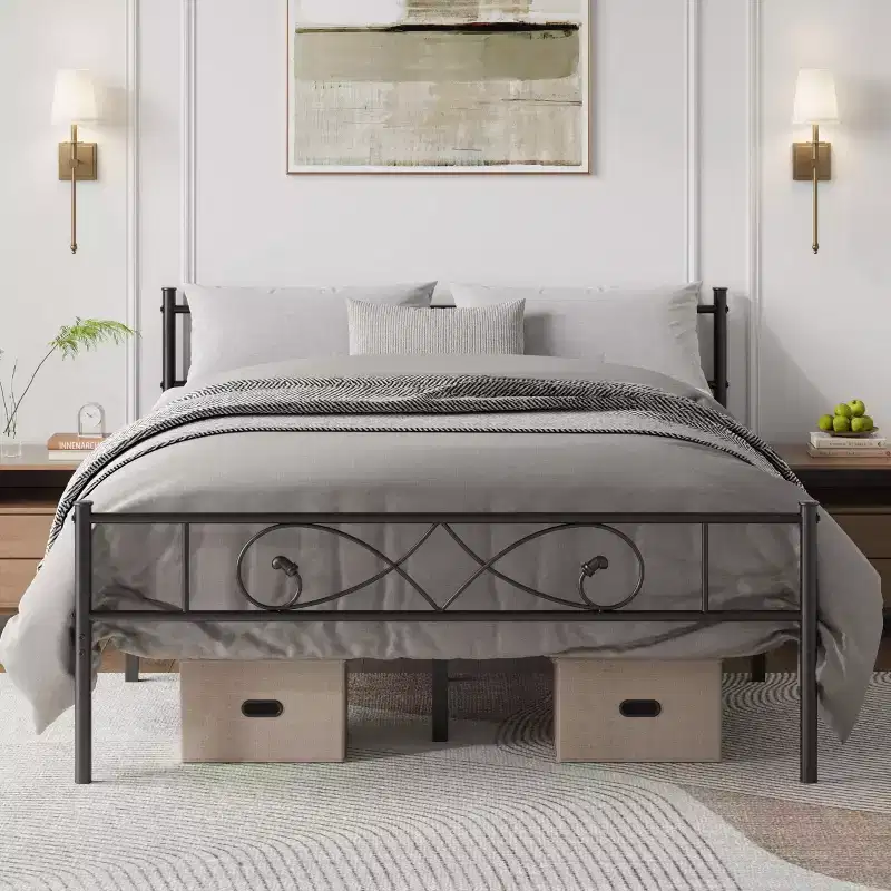 Twin Size Metal Platform Bed Frame with Fist Design Headboard & Footboard, Under Bed Storage