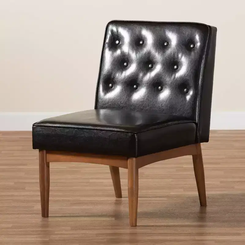 Wood Dining Chair with Faux Leather Upholstered Seat