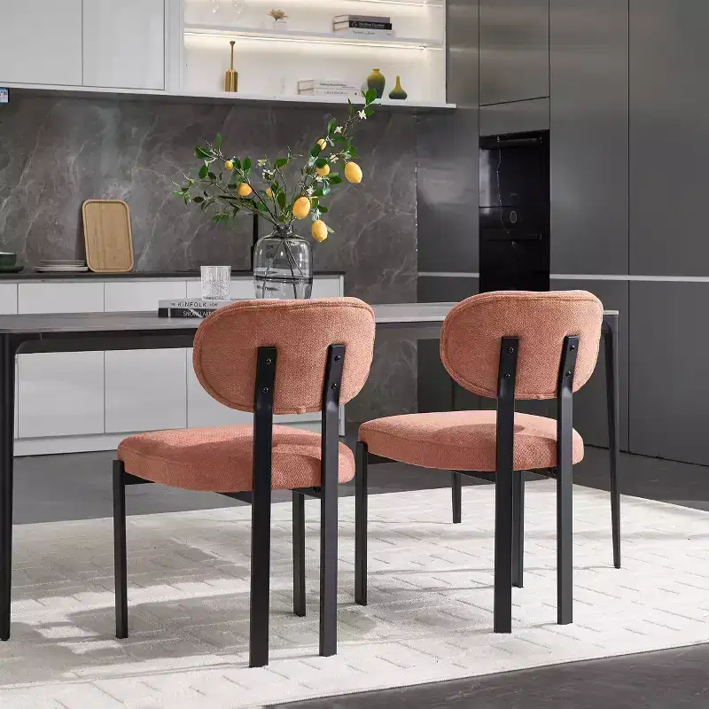 Upholstered Boucle Dining Chairs Set of 2 – Multiple Colors, Metal Legs