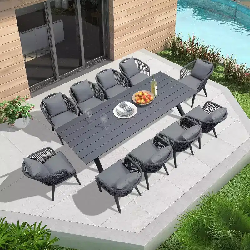 PURPLE LEAF Outdoor Dining Set Patio Aluminium Table and Rope Weave Chairs Included Cushions for Backyard Decor Kitchen