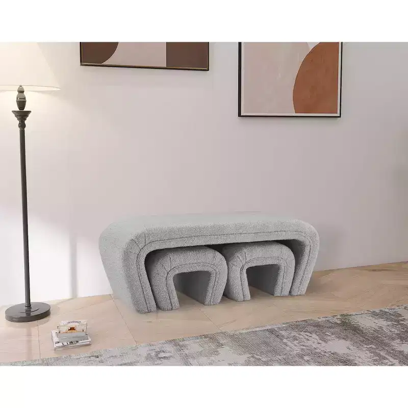 Meridian Furniture,Odelia Boucle Fabric Bench