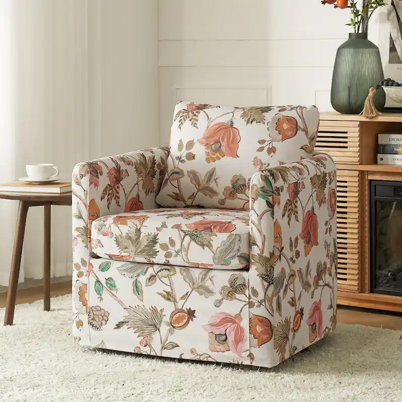 Erkenbald Modern Slipcovered Swivel Chair with Removable Cushion by HULALA HOME
