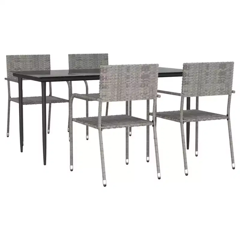 vidaXL Garden Dining Set Grey and Black Poly Rattan, Steel, Tempered Glass - 63 Table Length 4 Items