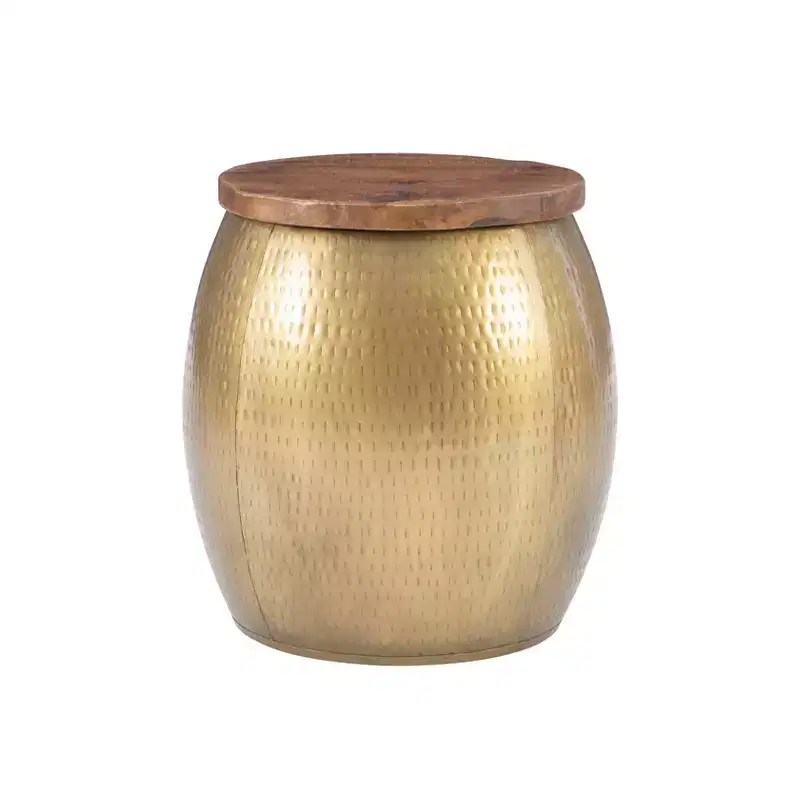 Round Drum Side Table with Hidden Storage Compartment for Living Room and Bedroom
