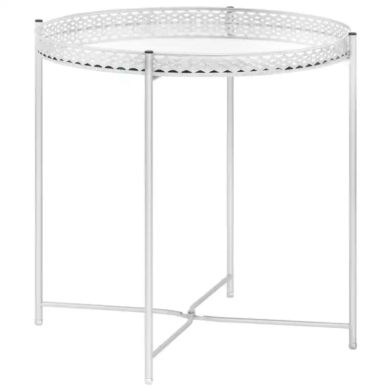 Side Table Silver Glass, Steel Wire Small Mirror Side Table
