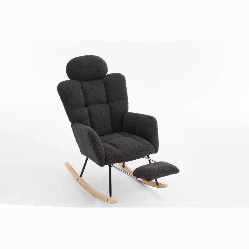 Teddy Fabric Upholstered Rocking Glider Chair, Mid Century Modern Accent Arm Chair with High Backrest and Pillows - ModernLuxe