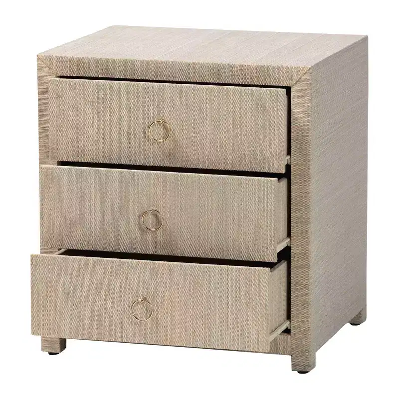 bali & pari Quinn Woven Grasscloth 3 Drawer Nightstand Natural/Gold