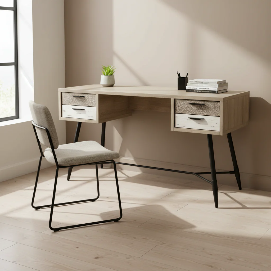 White Particle Board Computer Desk with Open Storage Shelf